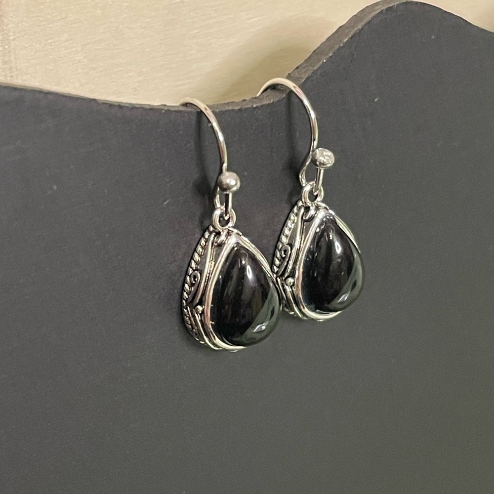 Cubic Zirconia Black Teardrop Earrings